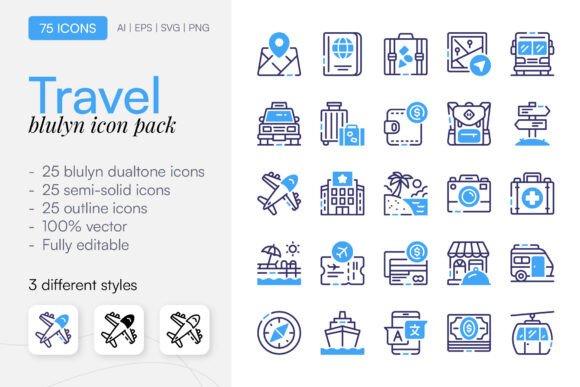 75 Travel Icon Pack: A Versatile Design Resource for Modern Creatives