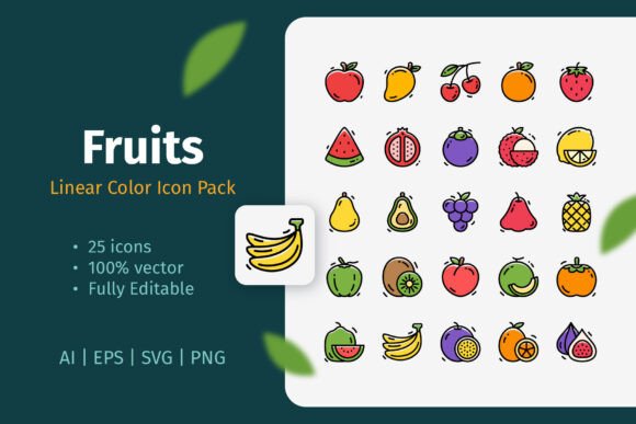 Fruits Linear Color Icon Pack: A Versatile Design Resource for Modern Projects