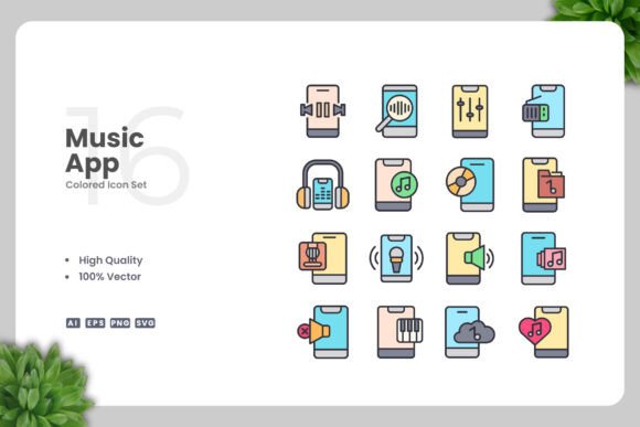 Music App Colored Icons for Modern Design Needs