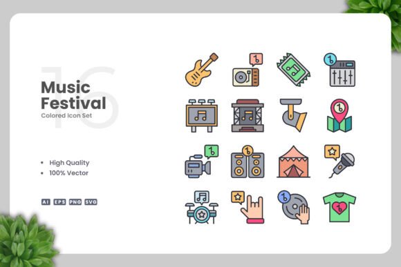 Music Festival Colored Icons for Strategic Visual Communication