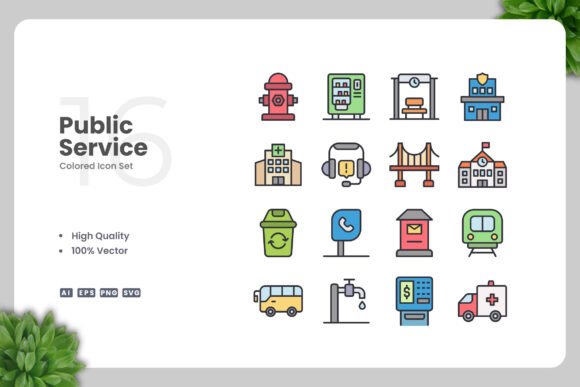 Public Service Colored Icons for Modern Design Needs