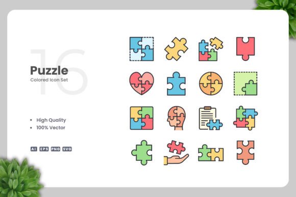 Puzzle Colored Icons for Creative Projects
