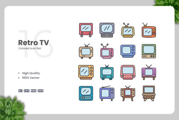 Retro TV Colored Icons for Modern Design Needs