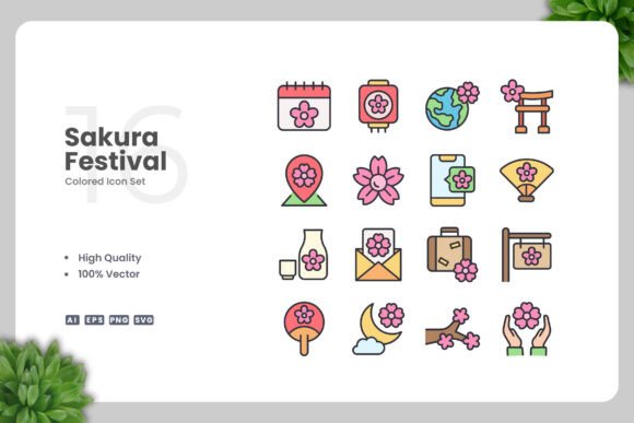 Sakura Festival Colored Icons for Professional and Creative Workflows