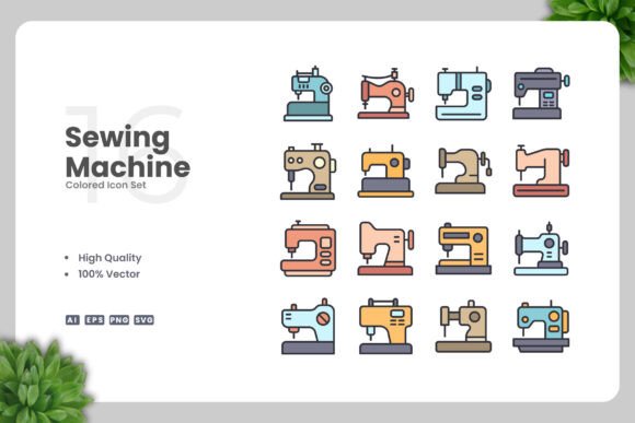 Sewing Machine Colored Icons for Creative Projects