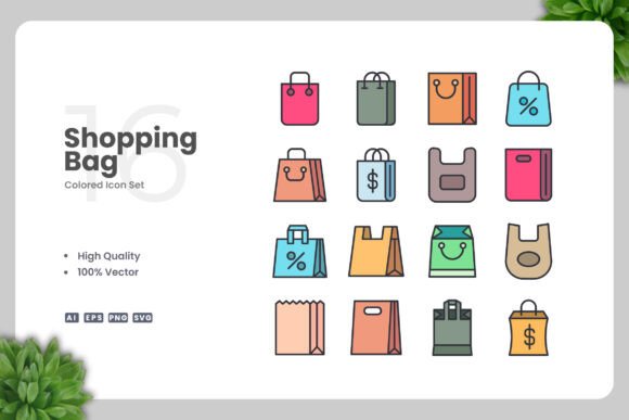 Shopping Bag Colored Icons: A Versatile Design Solution for Modern Projects