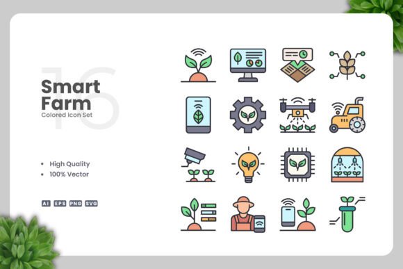 Smart Farm Colored Icons for Modern Design Needs