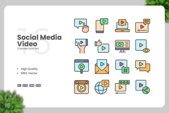 Social Media Video Colored Icons: A Versatile Design Tool for Every Project