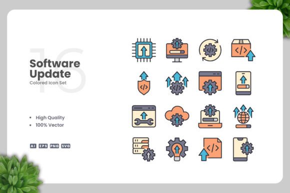 Software Update Colored Icons for Versatile Design Projects