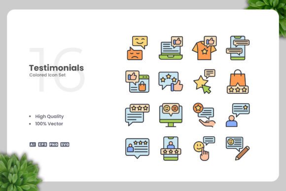 Testimonials Colored Icons for Versatile Design Projects