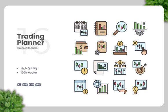 Trading Planner Colored Icons: A Versatile Design Solution for Digital and Print Media