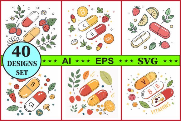 Vitamin Capsule Nutrition Vector Set