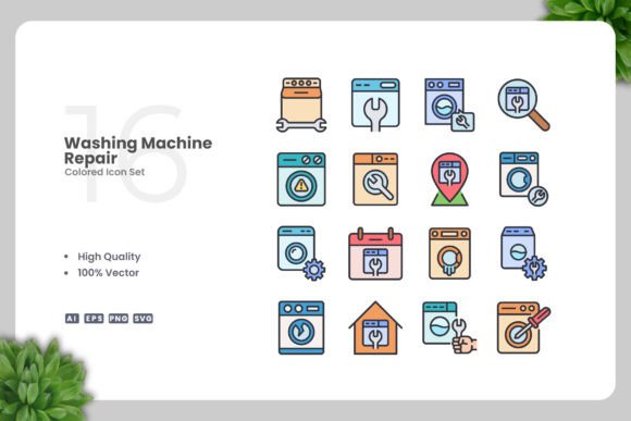 Washing Machine Repair Colored Icons