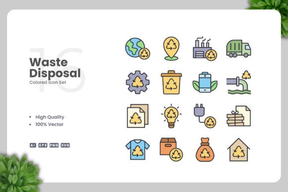 Waste Disposal Colored Icons for Creative Projects
