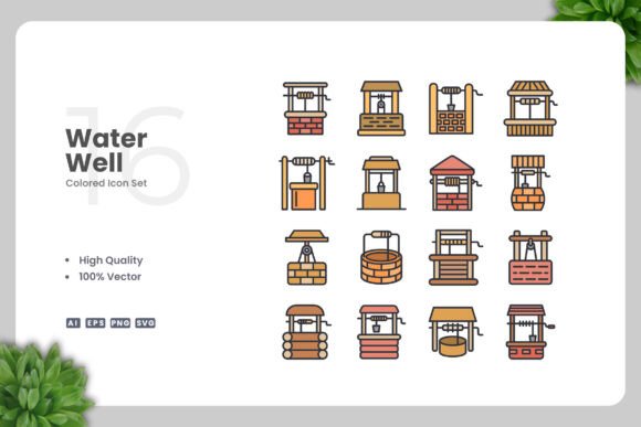 Water Well Colored Icons for Every Project
