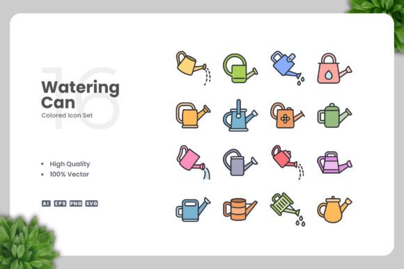 Watering Can Colored Icons: A Versatile Design Solution for Digital and Print Projects
