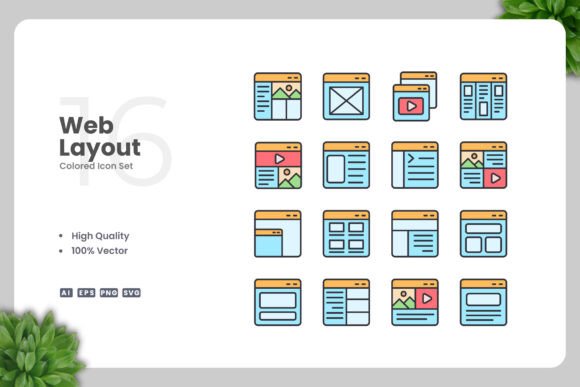 Web Layout Colored Icons and Simple, Clean Design for Modern Digital Projects