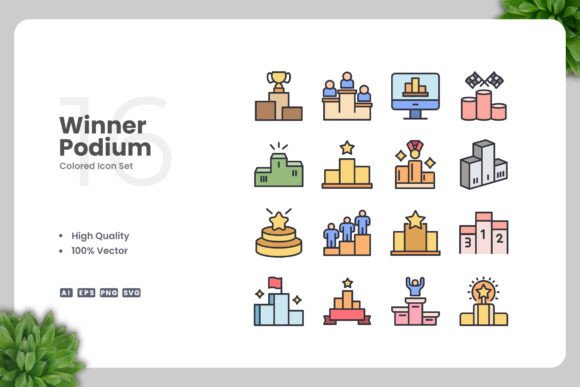 Winner Podium Colored Icons for Professional and Creative Workflows