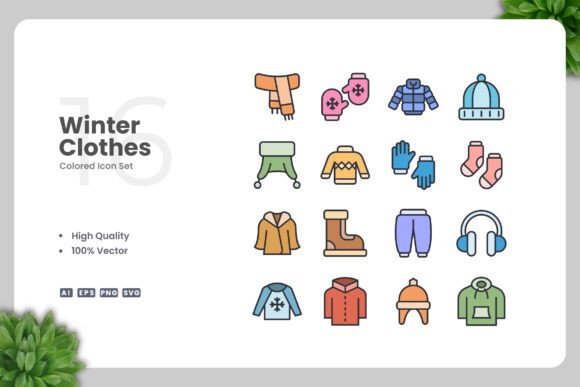 Winter Clothes Colored Icons