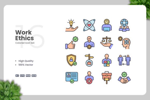 Work Ethics Colored Icons for Every Creative Need
