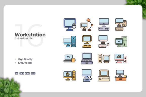 Workstation Colored Icons for Creative Projects